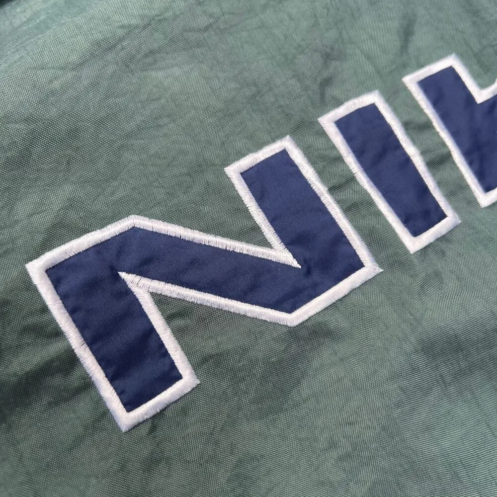 Vintage Nike Swoosh Split Hooded Long Puffer Jacket Parka Coat Green Navy L 90s